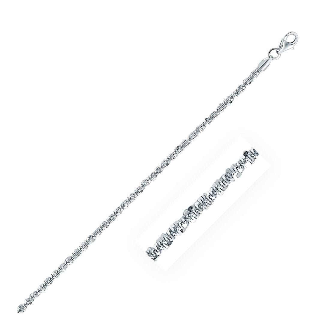 Rhodium Plated 2.2mm Sterling Silver Sparkle Style Chain (2.20 mm) - Coolpeacock