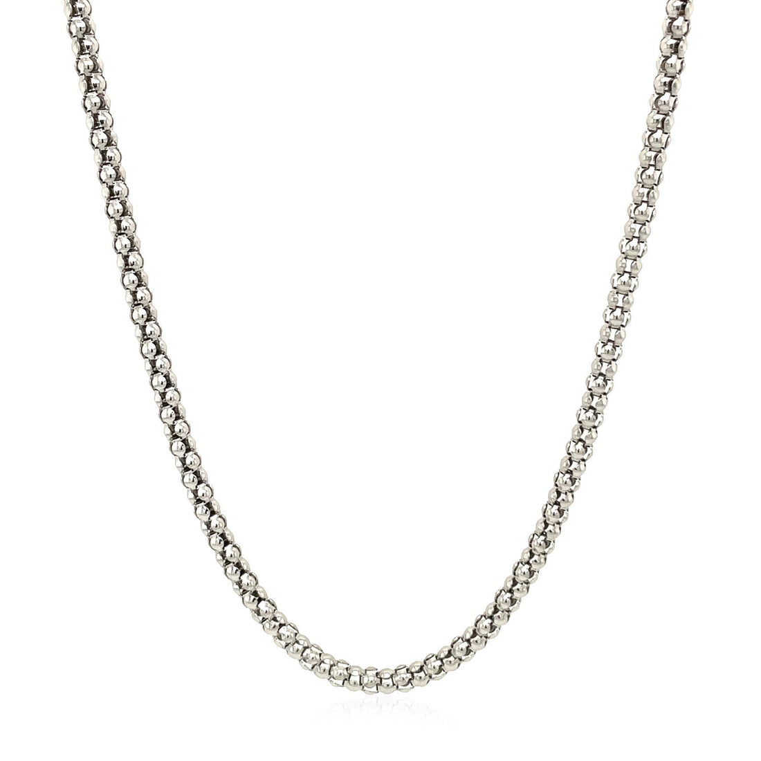 Rhodium Plated 2.5mm Sterling Silver Popcorn Style Chain (2.50 mm) - Coolpeacock