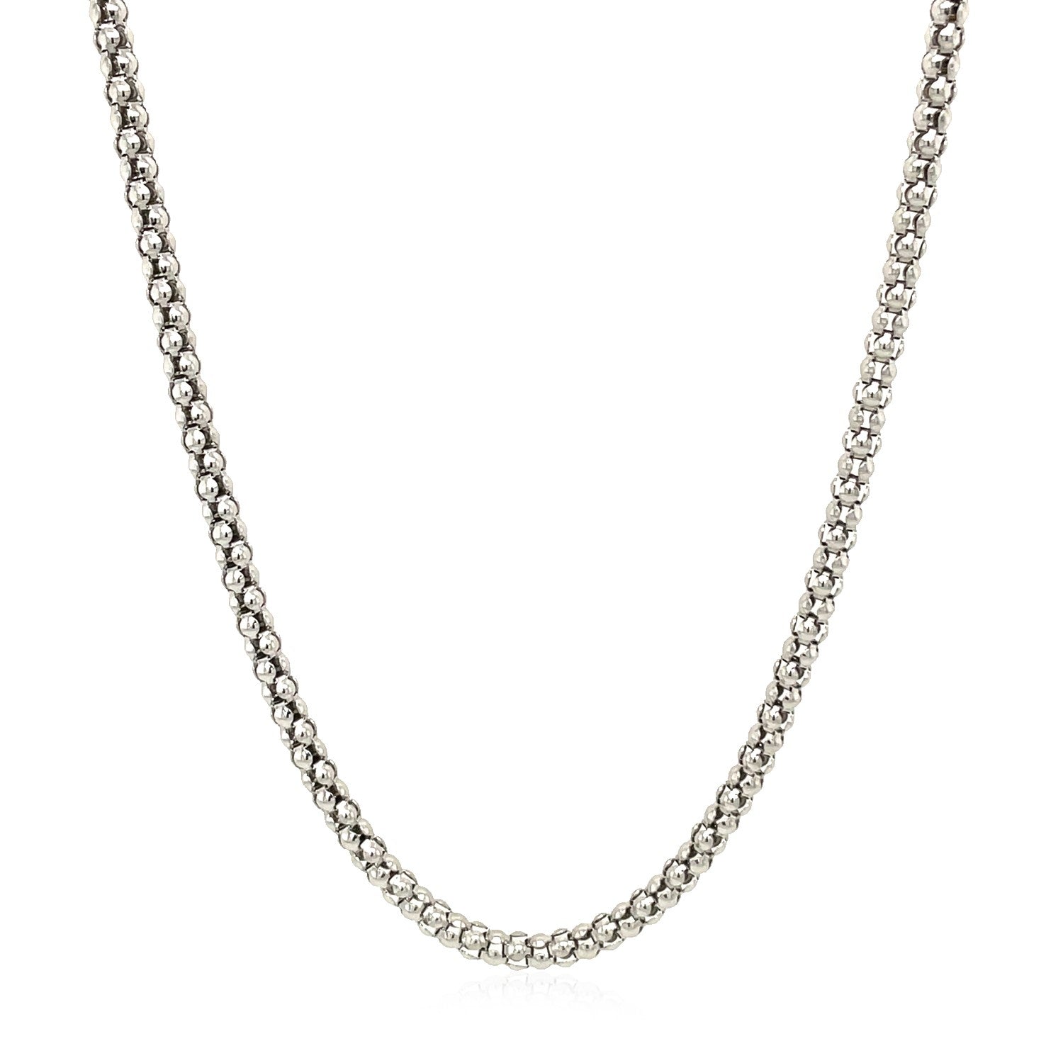 Rhodium Plated 2.5mm Sterling Silver Popcorn Style Chain (2.50 mm) - Coolpeacock
