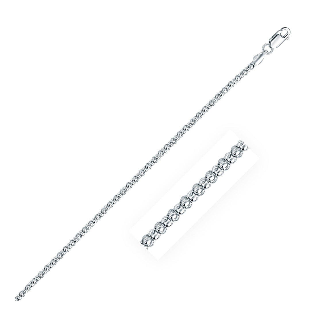 Rhodium Plated 2.5mm Sterling Silver Popcorn Style Chain (2.50 mm) - Coolpeacock