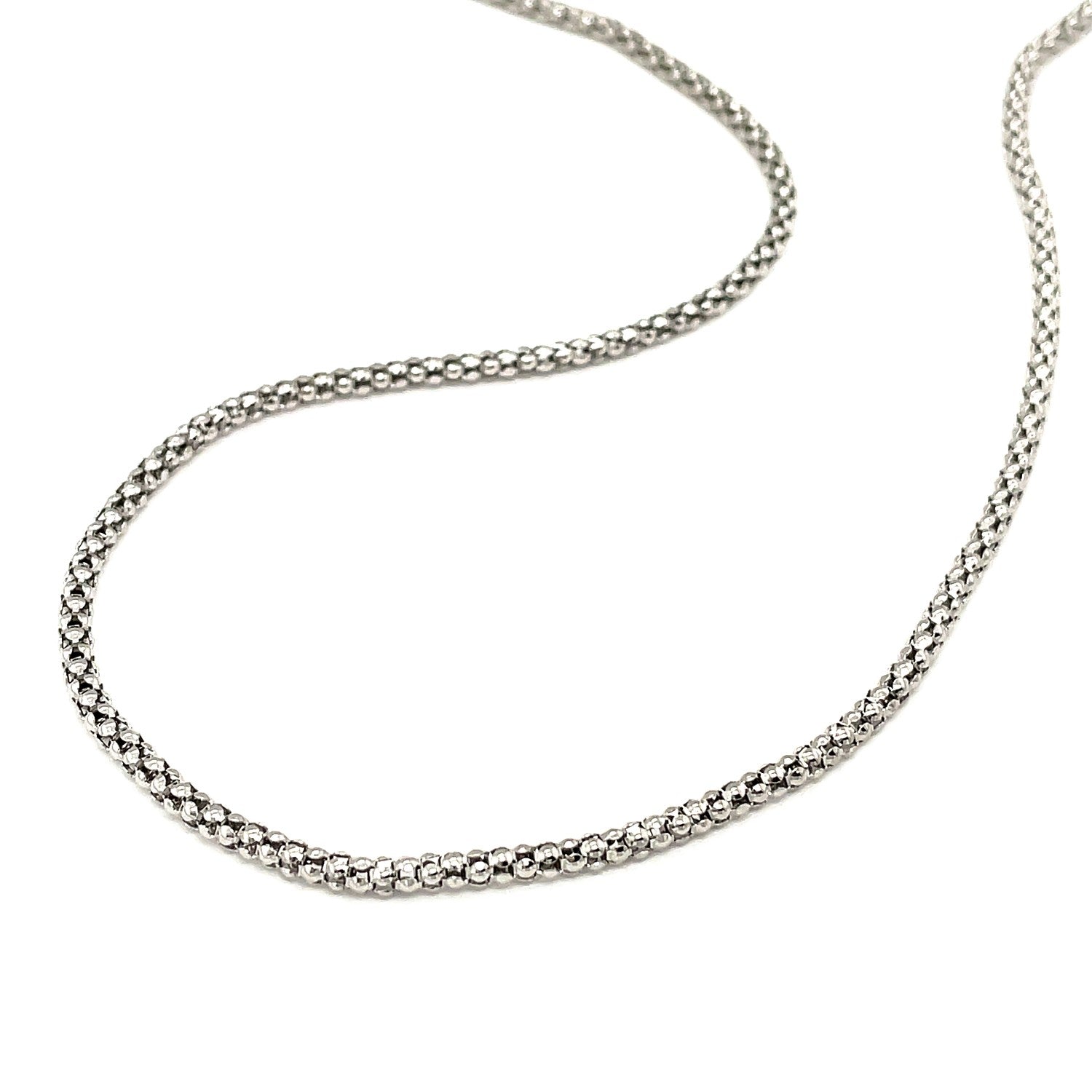 Rhodium Plated 2.5mm Sterling Silver Popcorn Style Chain (2.50 mm) - Coolpeacock
