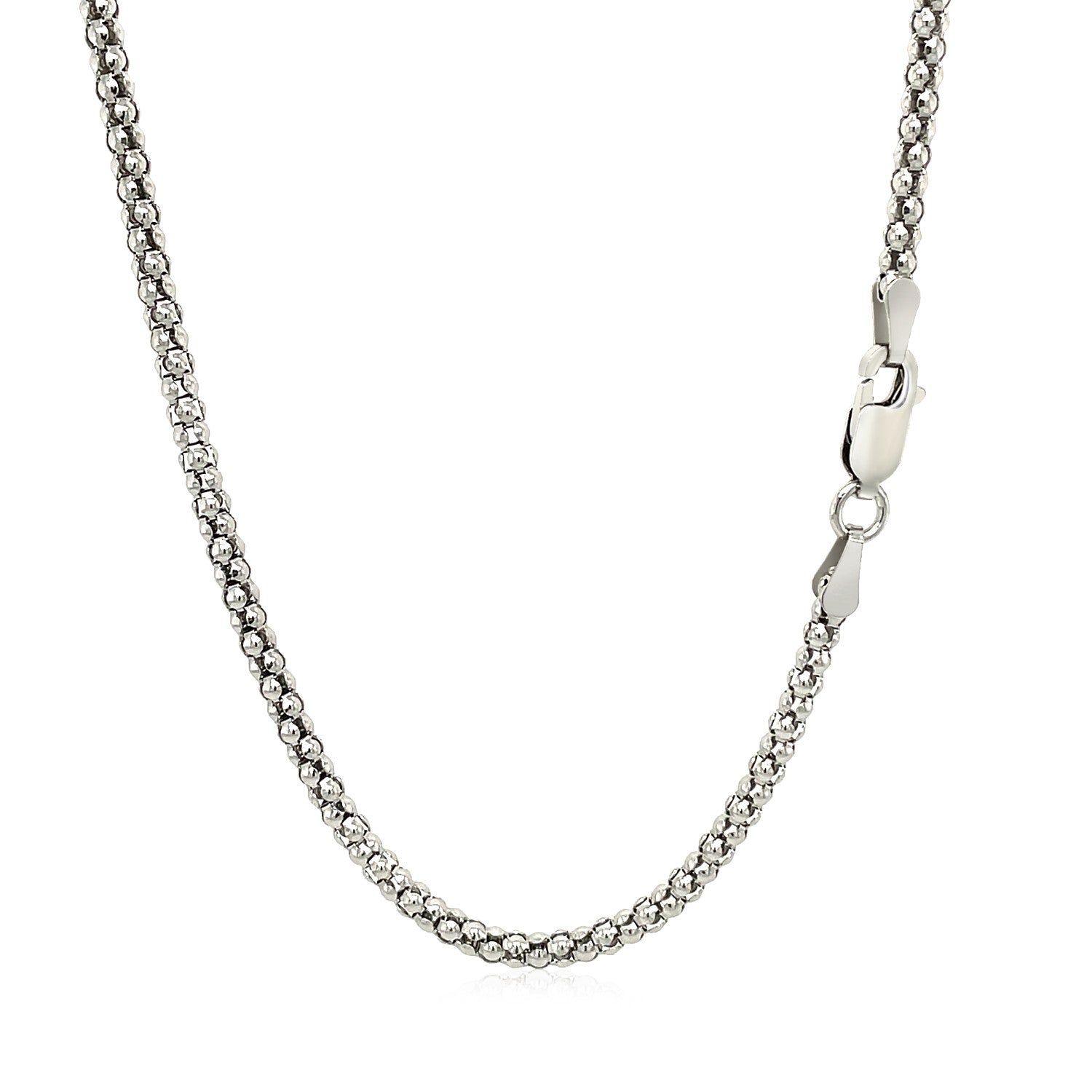 Rhodium Plated 2.5mm Sterling Silver Popcorn Style Chain (2.50 mm) - Coolpeacock