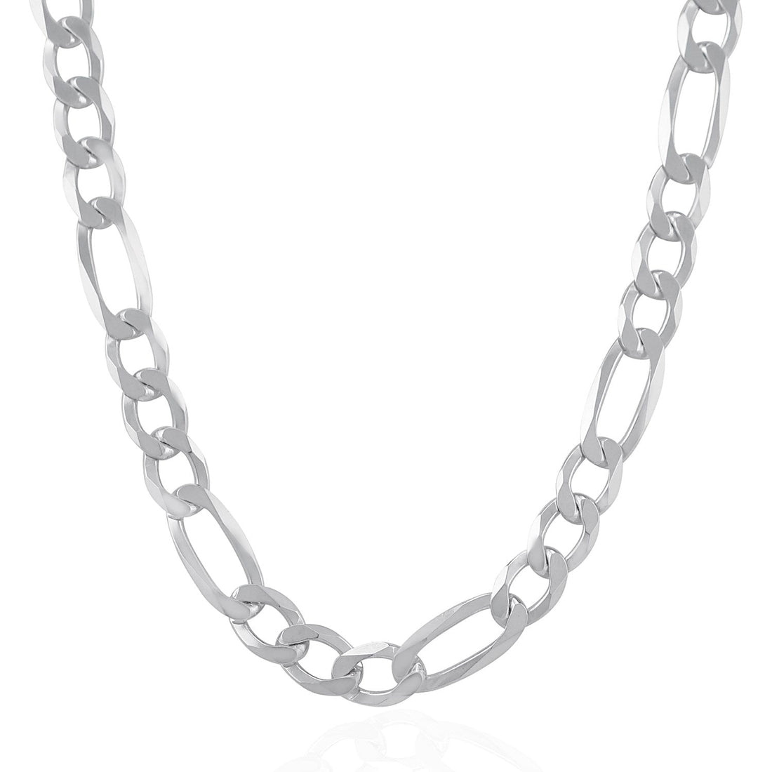 Rhodium Plated 8.8mm Sterling Silver Figaro Style Chain (8.80 mm) - Coolpeacock