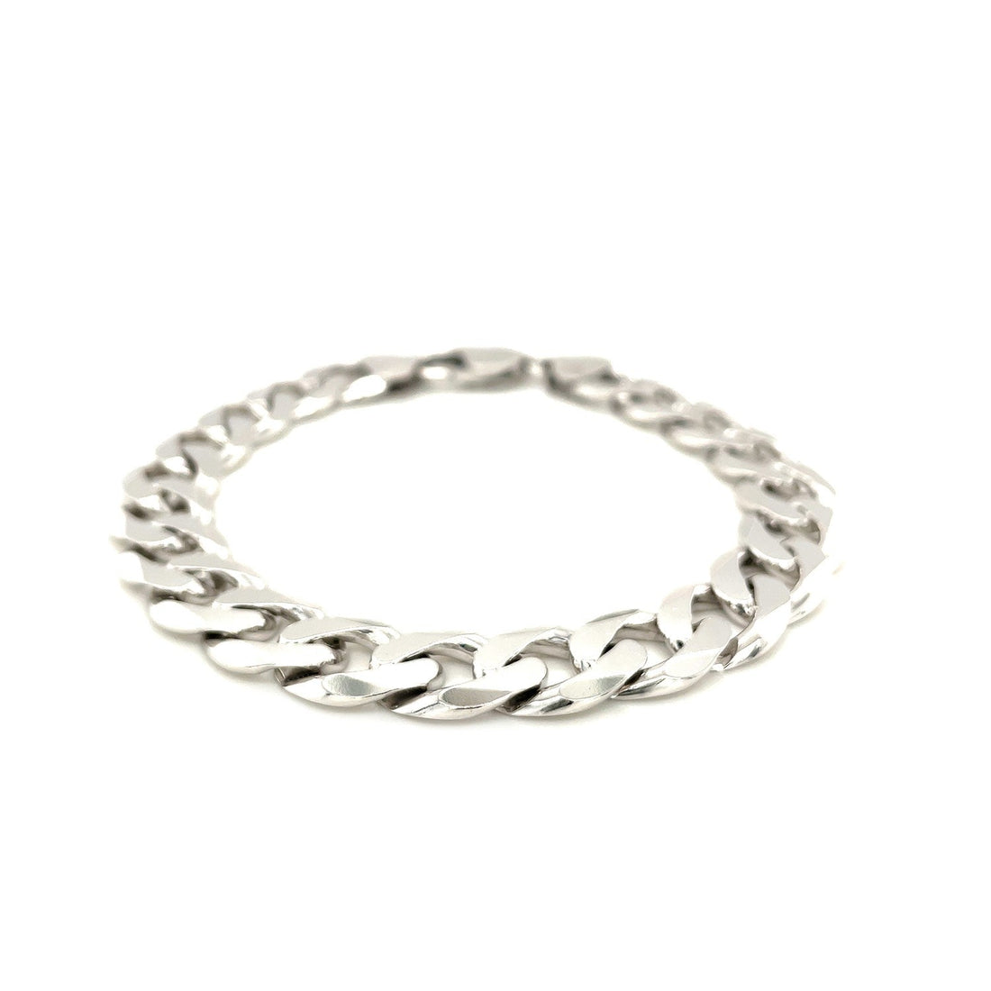 Rhodium Plated Sterling Silver Curb Style Bracelet (11.60 mm) - Coolpeacock