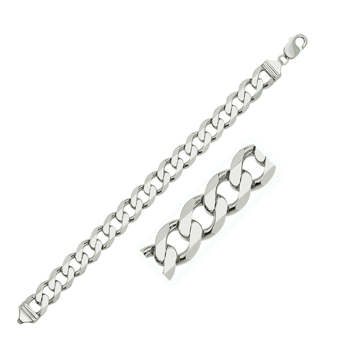 Rhodium Plated Sterling Silver Curb Style Bracelet (11.60 mm) - Coolpeacock