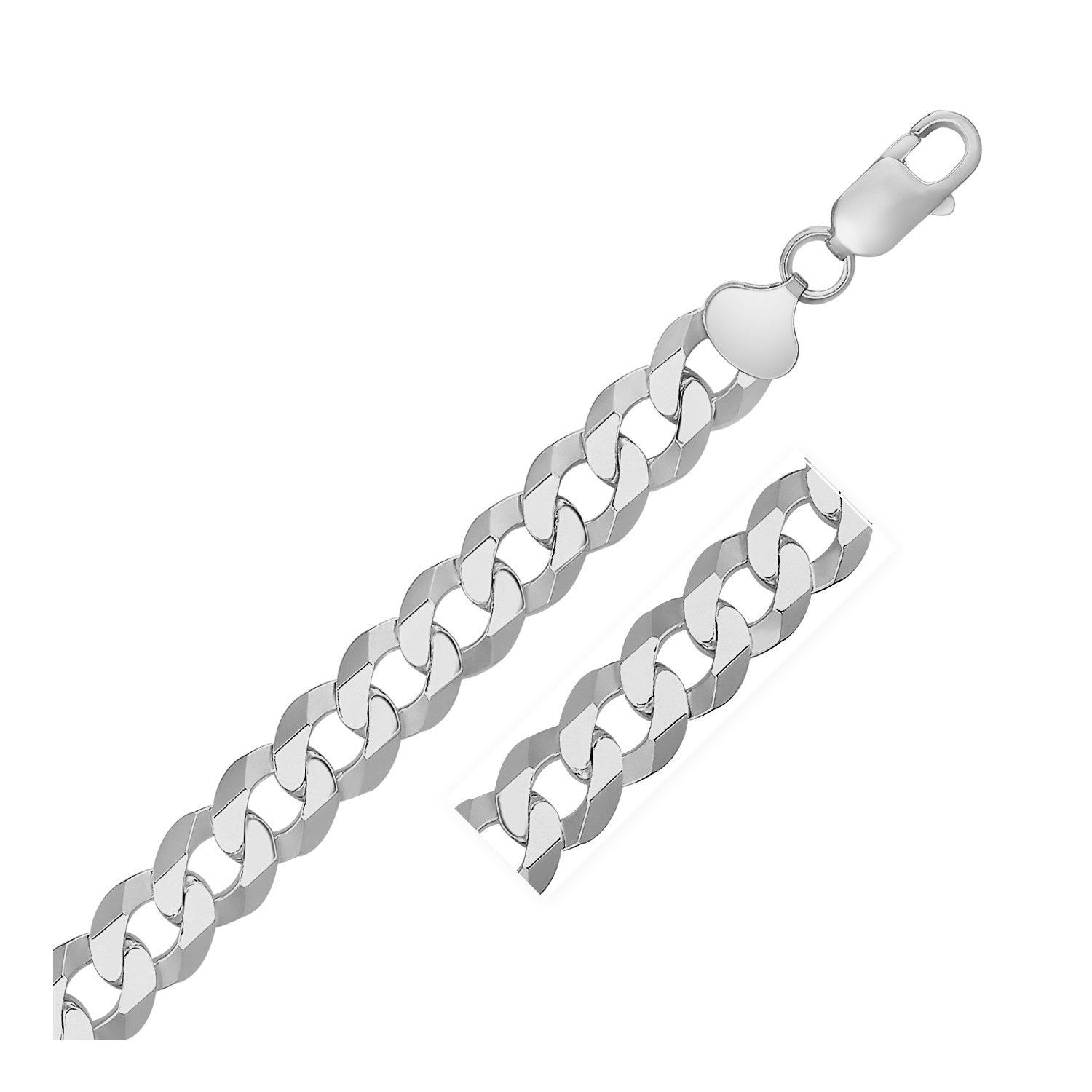 Rhodium Plated Sterling Silver Curb Style Bracelet (13.60 mm) - Coolpeacock