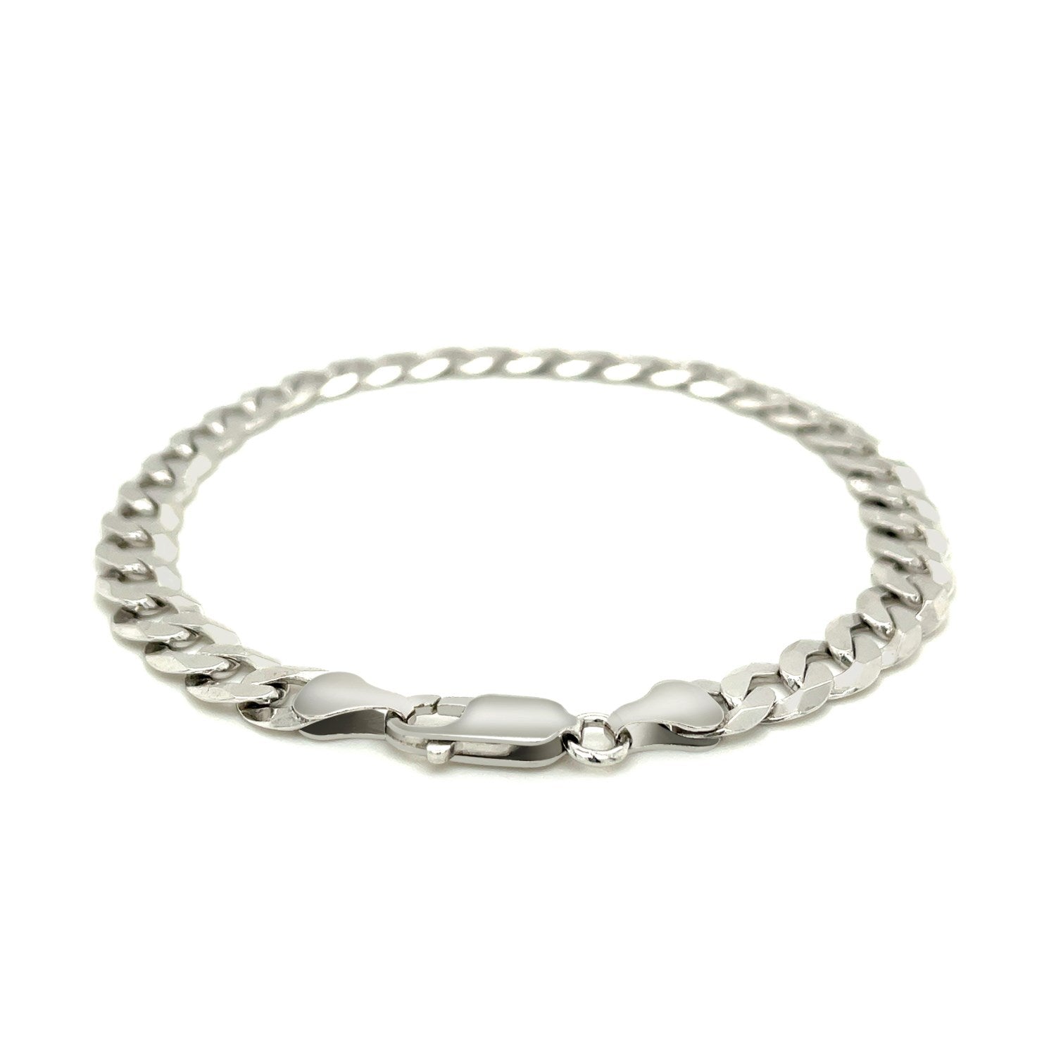 Rhodium Plated Sterling Silver Curb Style Bracelet (7.20 mm) - Coolpeacock