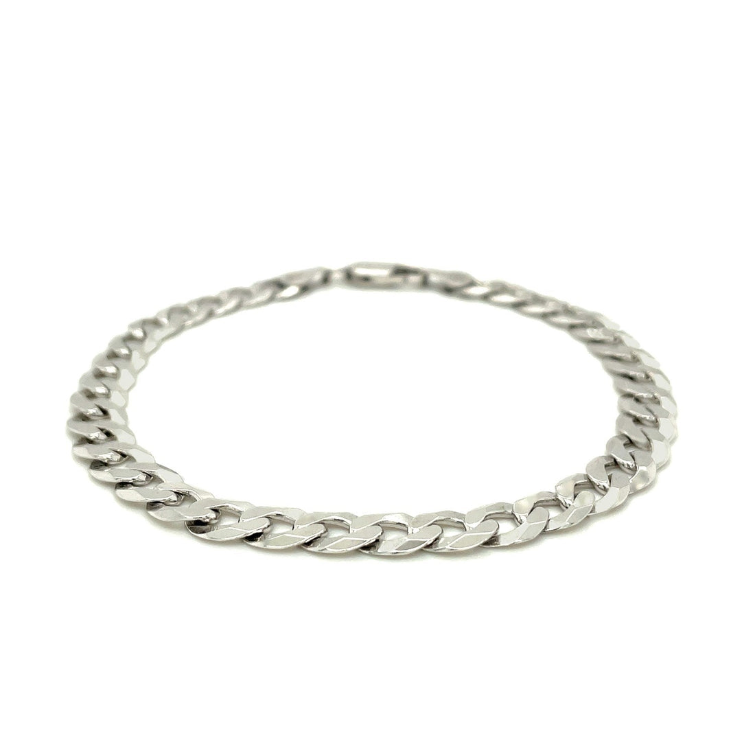 Rhodium Plated Sterling Silver Curb Style Bracelet (7.20 mm) - Coolpeacock