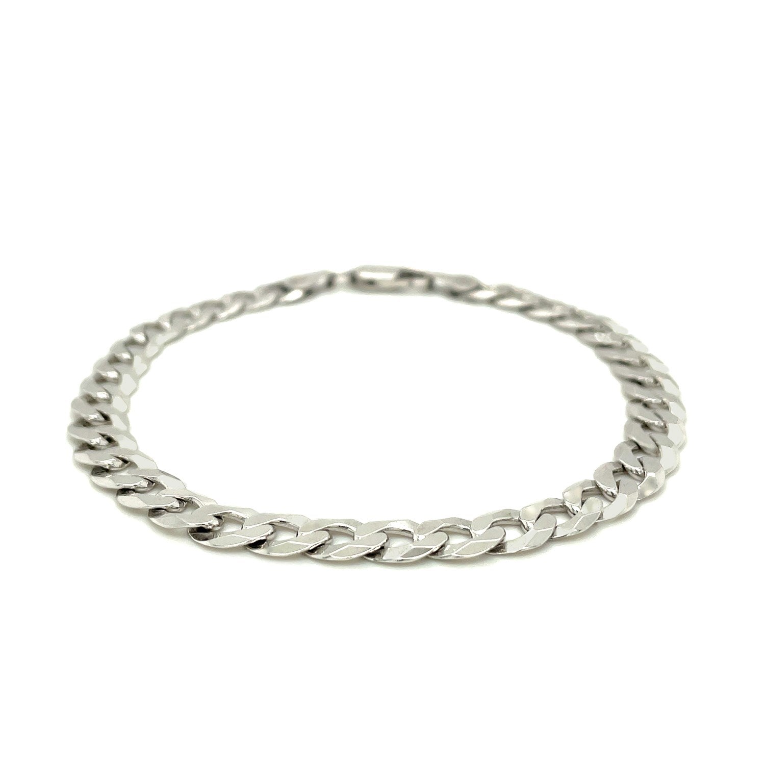 Rhodium Plated Sterling Silver Curb Style Bracelet (7.20 mm) - Coolpeacock