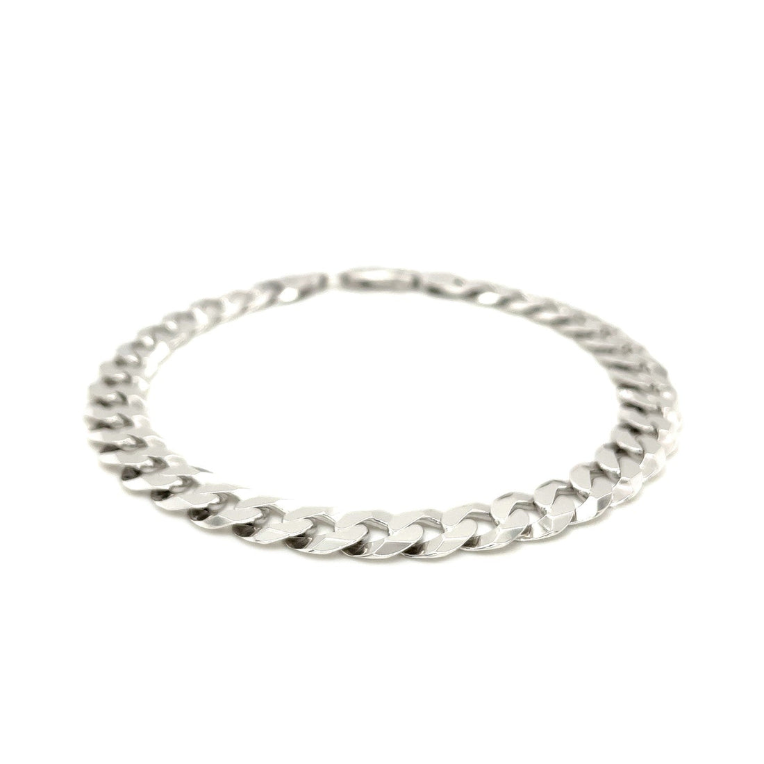 Rhodium Plated Sterling Silver Curb Style Bracelet (7.90 mm) - Coolpeacock