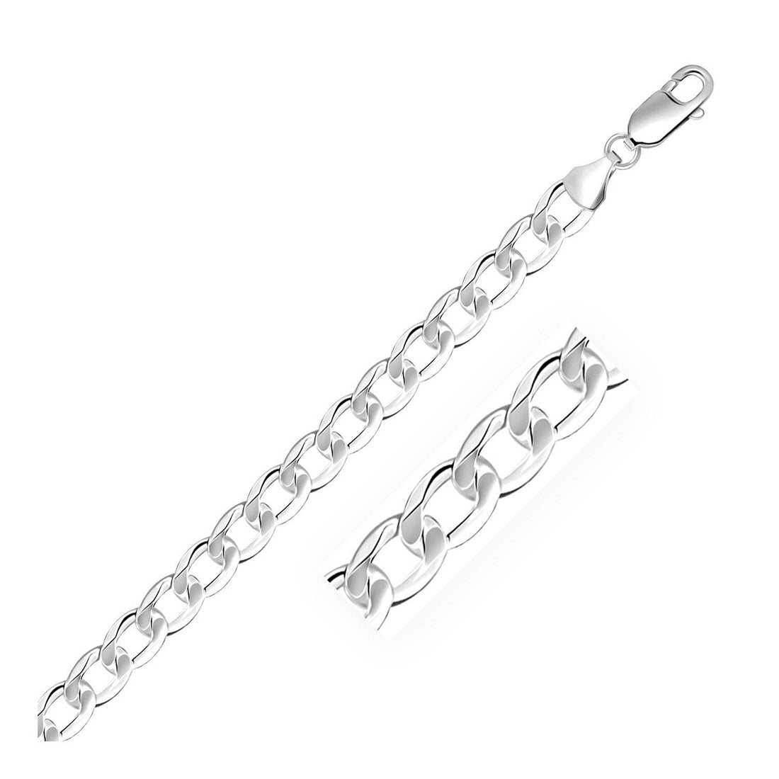 Rhodium Plated Sterling Silver Curb Style Bracelet (7.90 mm) - Coolpeacock
