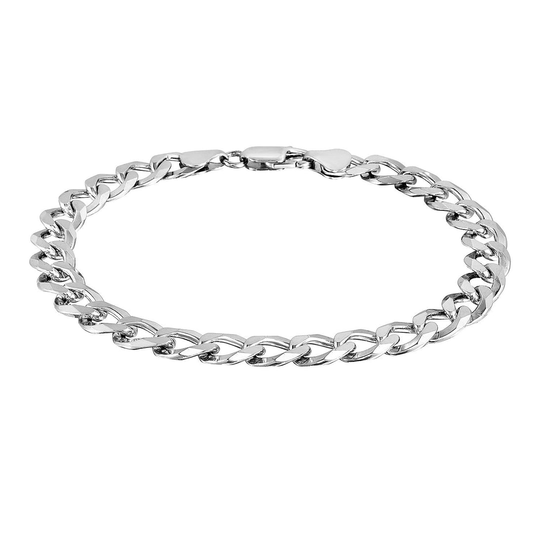 Rhodium Plated Sterling Silver Curb Style Bracelet (8.40 mm) - Coolpeacock