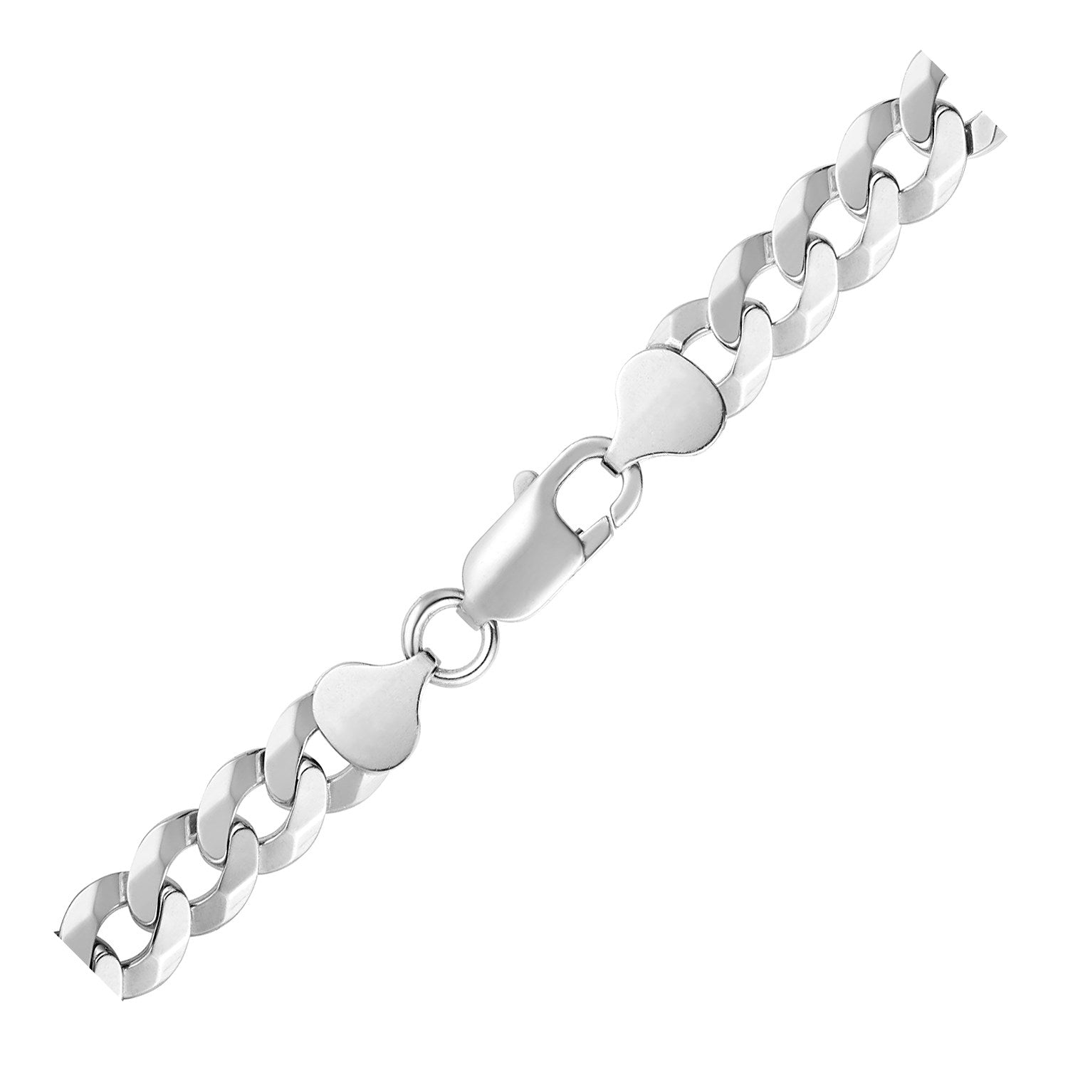 Rhodium Plated Sterling Silver Curb Style Bracelet (8.40 mm) - Coolpeacock