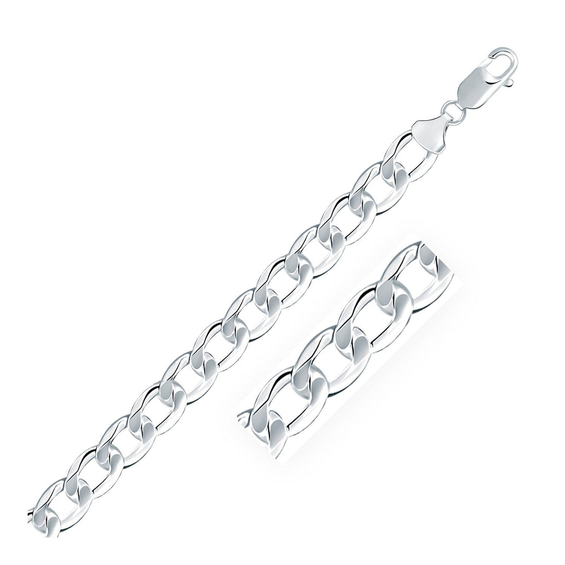 Rhodium Plated Sterling Silver Curb Style Bracelet (8.40 mm) - Coolpeacock