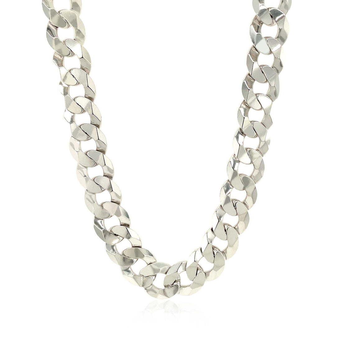 Rhodium Plated Sterling Silver Curb Style Chain (10.20 mm) - Coolpeacock