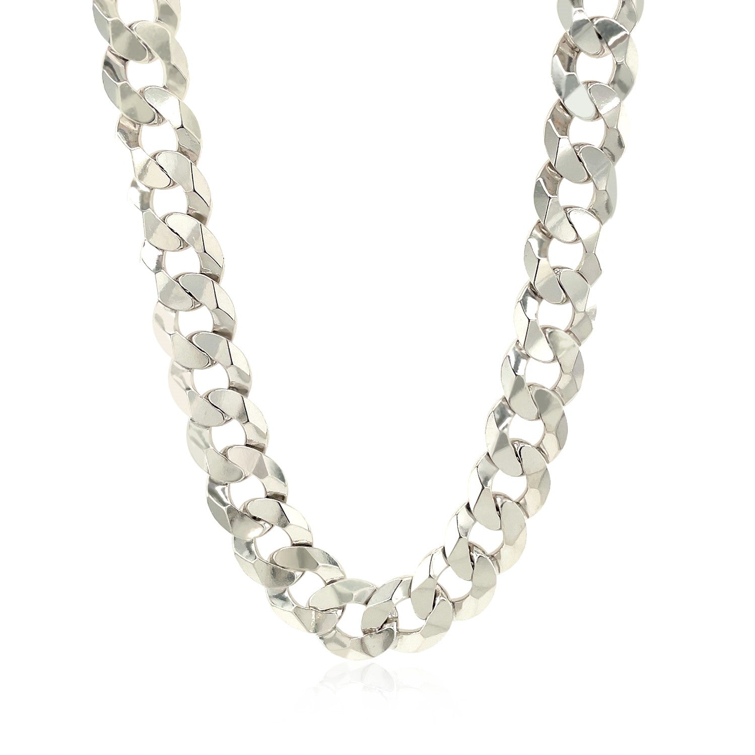 Rhodium Plated Sterling Silver Curb Style Chain (10.20 mm) - Coolpeacock