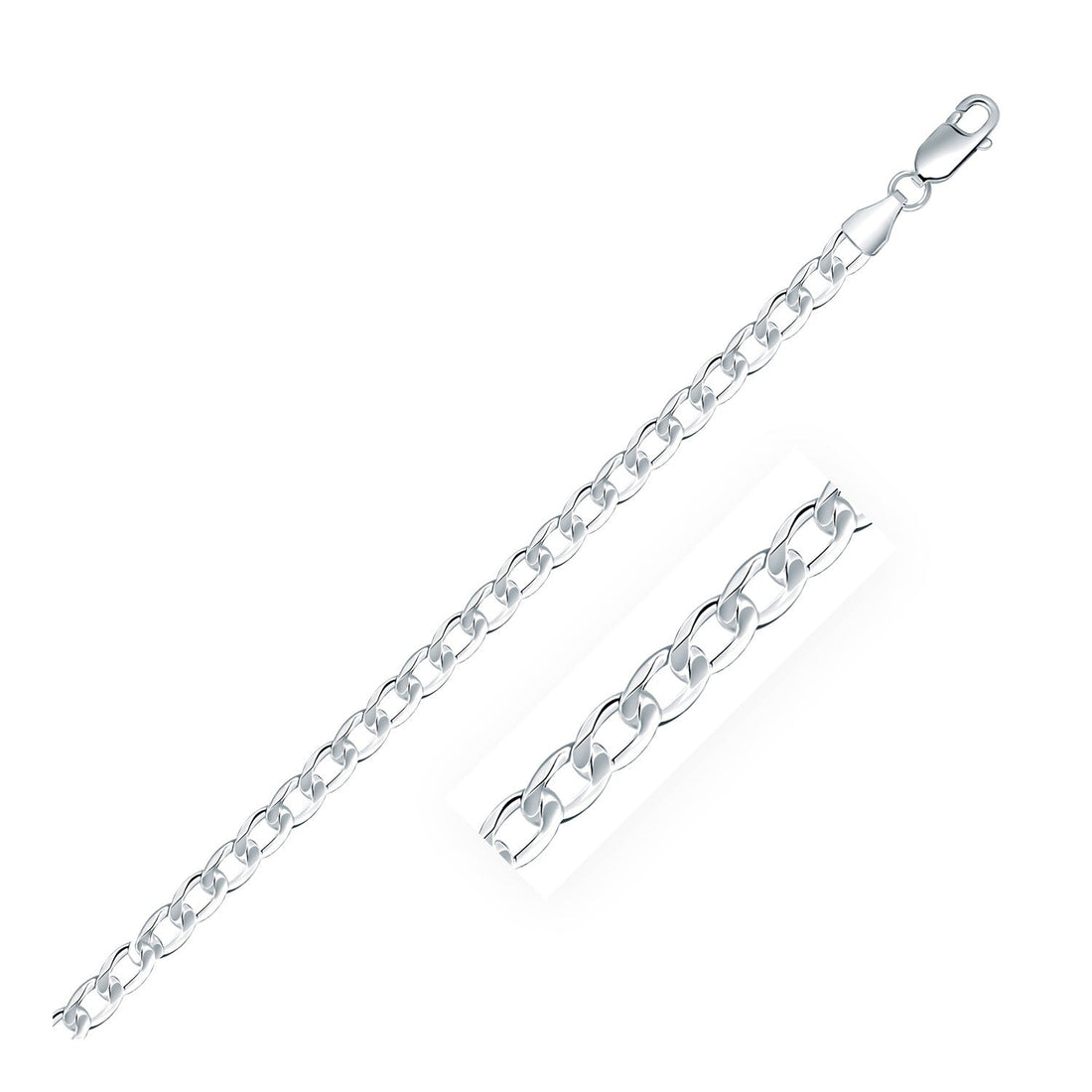 Rhodium Plated Sterling Silver Curb Style Chain (4.70 mm) - Coolpeacock