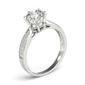 Six Prong 14k White Gold Diamond Engagement Ring with Pave Band (1 5/8 cttw) - Coolpeacock