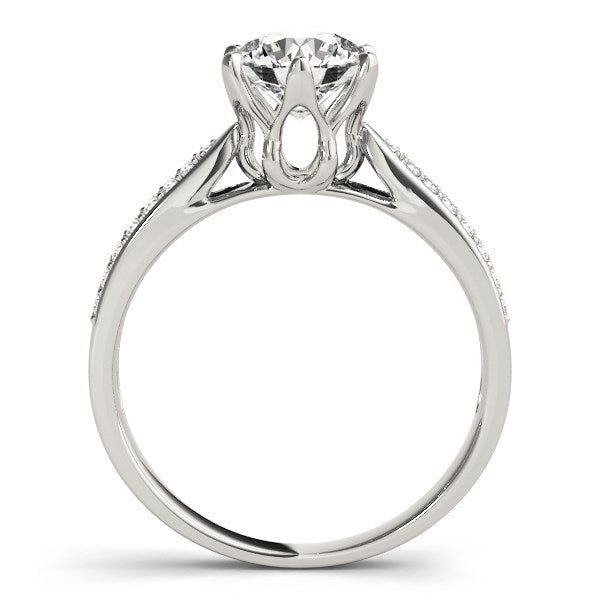 Six Prong 14k White Gold Diamond Engagement Ring with Pave Band (1 5/8 cttw) - Coolpeacock