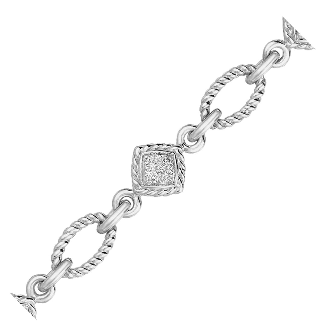 Sterling Silver Cable Oval and Square Link Bracelet with Diamonds (1/4 cttw) - Coolpeacock