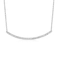 Sterling Silver Curved Bar Necklace with Cubic Zirconias - Coolpeacock