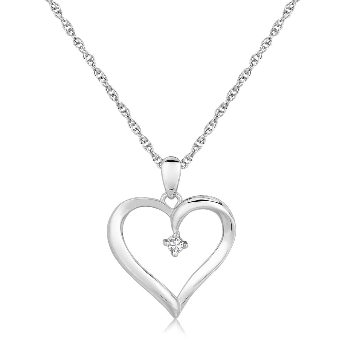Sterling Silver Diamond Embellished Open Heart Pendant (.03 cttw) - Coolpeacock