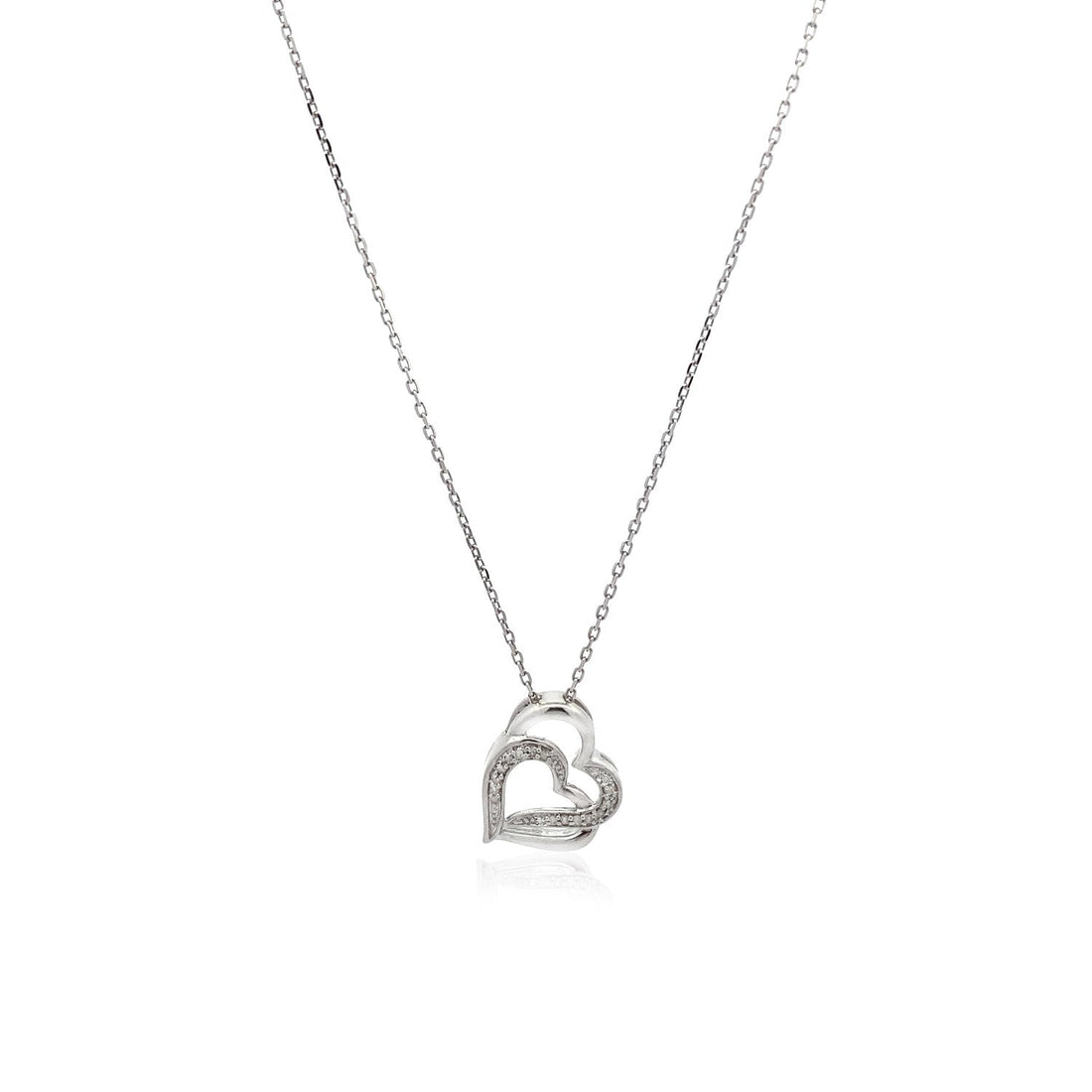 Sterling Silver Dual Heart Motif Pendant with Diamonds (.06 cttw) - Coolpeacock
