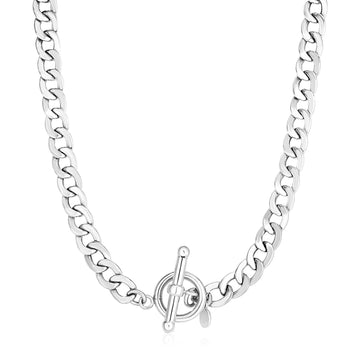 Sterling Silver Polished Wide Link Toggle Necklace - Coolpeacock