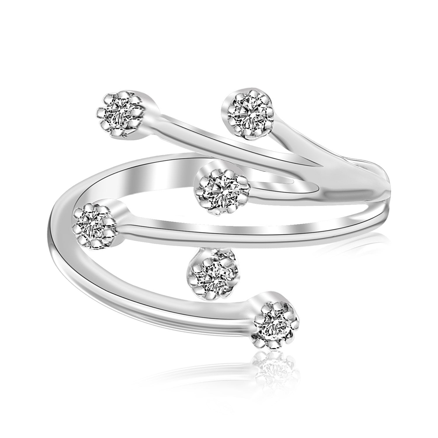 Sterling Silver Rhodium Finished White Cubic Zirconia Embellished Toe Ring - Coolpeacock