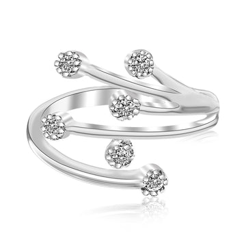 Sterling Silver Rhodium Finished White Cubic Zirconia Embellished Toe Ring - Coolpeacock