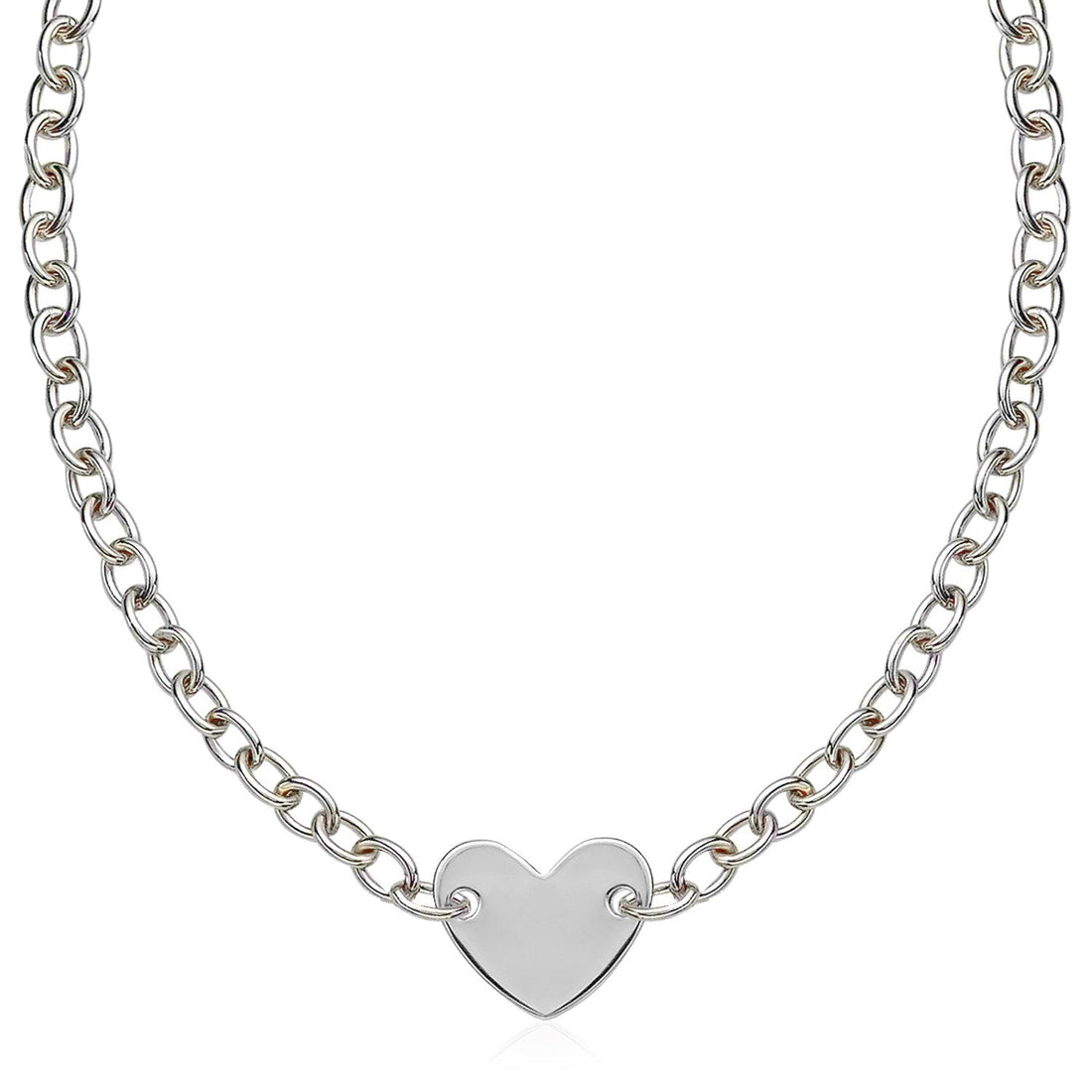 Sterling Silver Rhodium Plated Chain Bracelet with a Flat Heart Motif Station - Coolpeacock