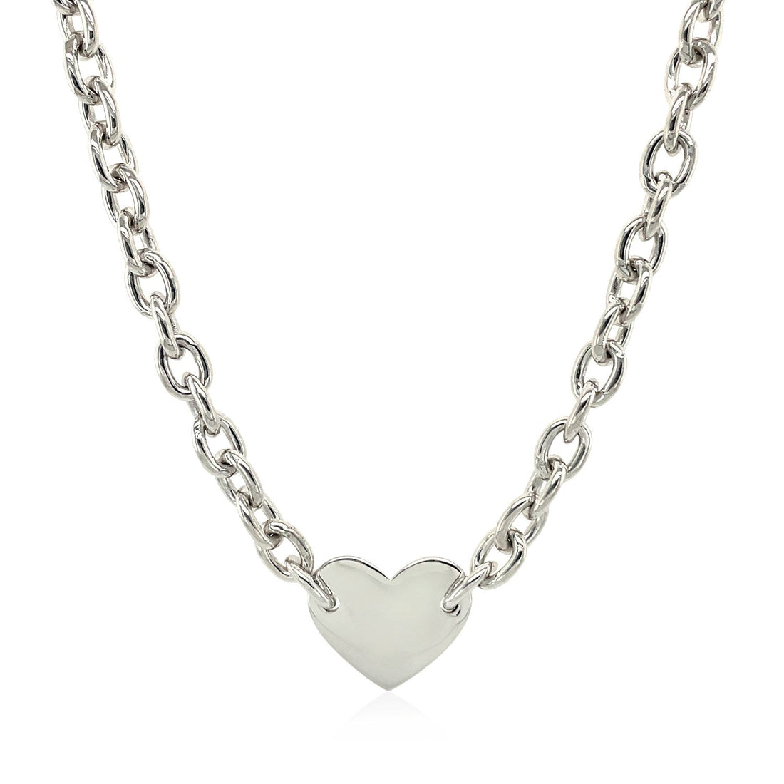 Sterling Silver Rhodium Plated Chain Bracelet with a Flat Heart Motif Station - Coolpeacock