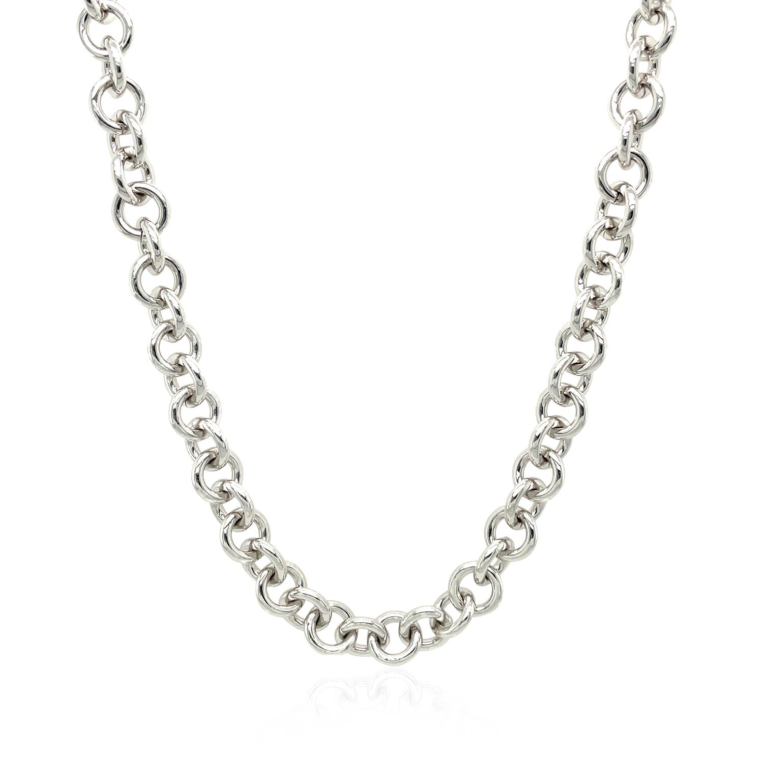 Sterling Silver Rhodium Plated Rolo Chain Necklace with a Heart Toggle Charm - Coolpeacock