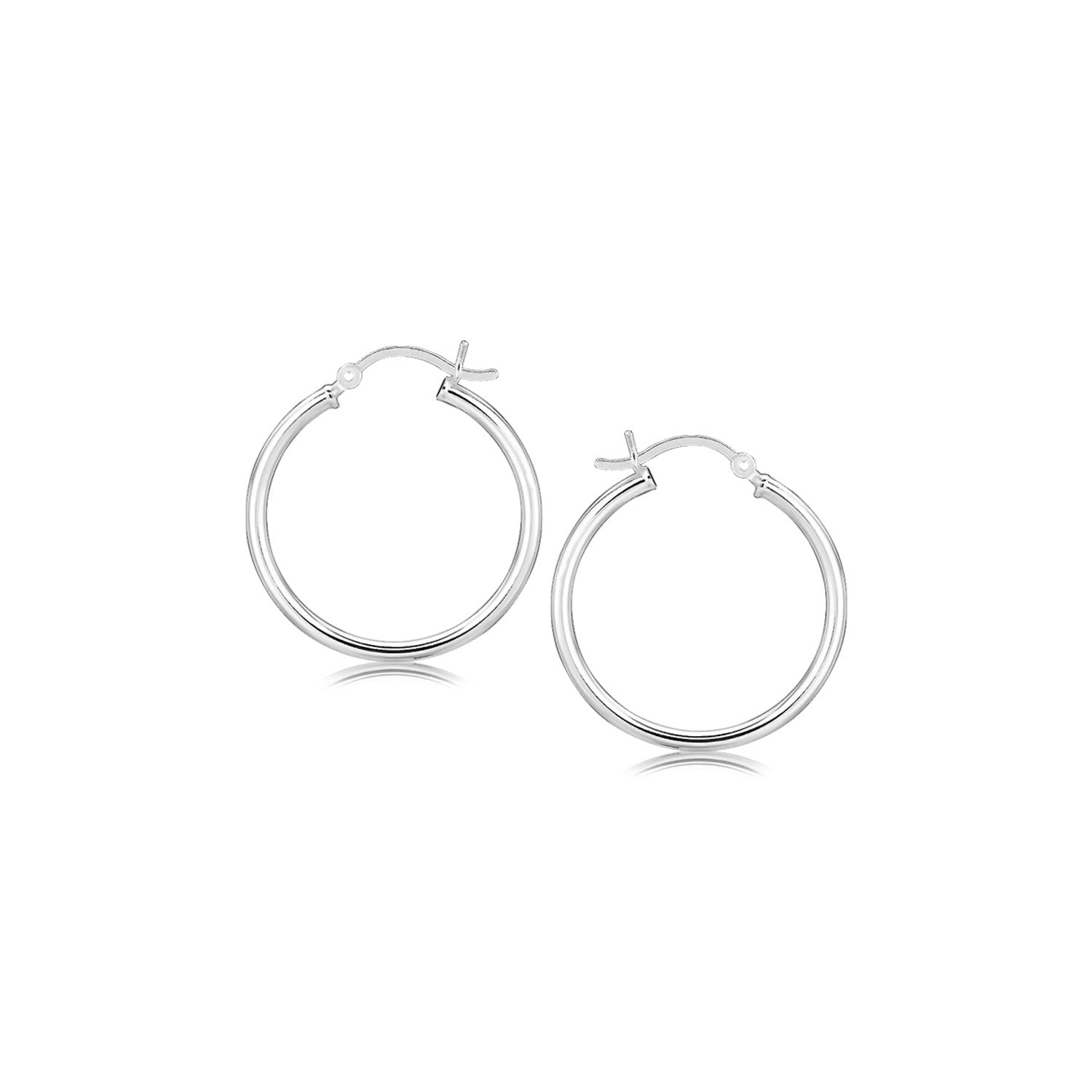 Sterling Silver Rhodium Plated Thin and Polished Hoop Motif Earrings (2x25mm) - Coolpeacock