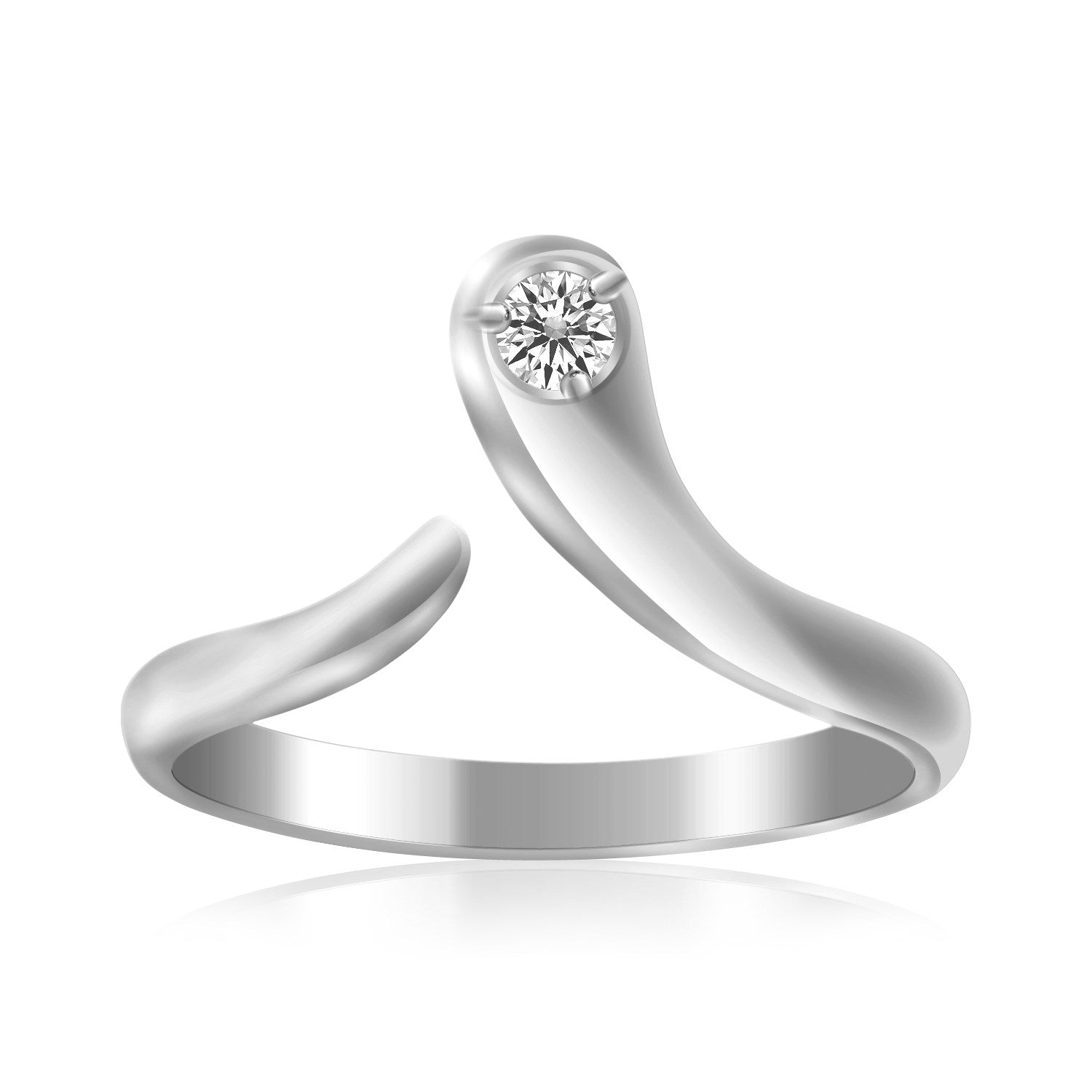 Sterling Silver Rhodium Plated White Cubic Zirconia Accented Shiny Toe Ring - Coolpeacock