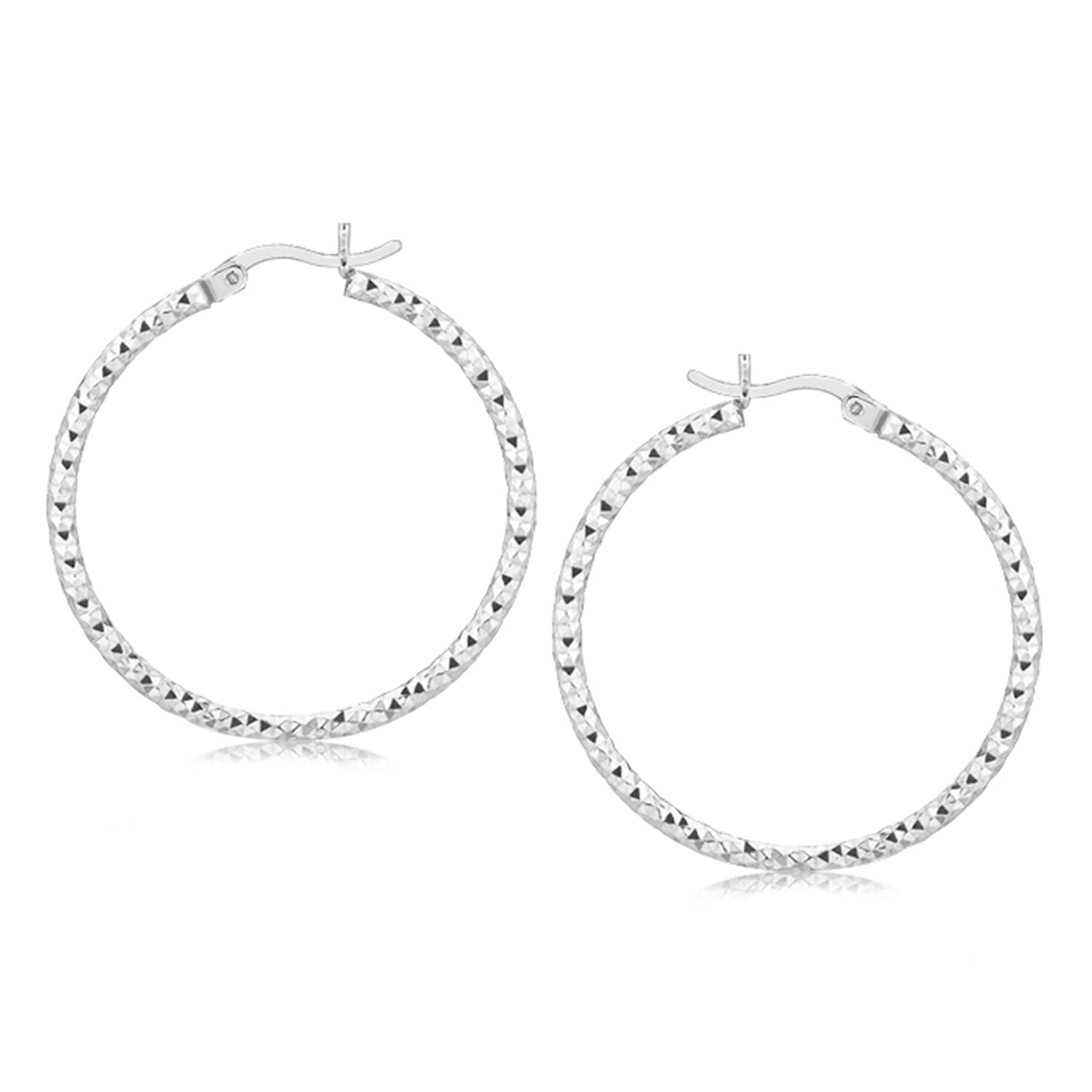 Sterling Silver Rhodium Plated Woven Style Polished Hoop Earrings(2x30mm) - Coolpeacock