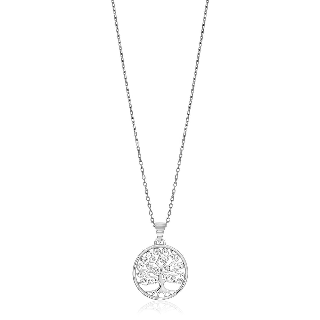 Sterling Silver Round Spiral Motif Tree of Life Necklace - Coolpeacock