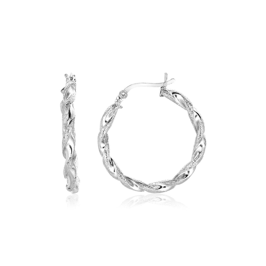 Sterling Silver Round Twisted Hoop Earrings(3x20mm) - Coolpeacock