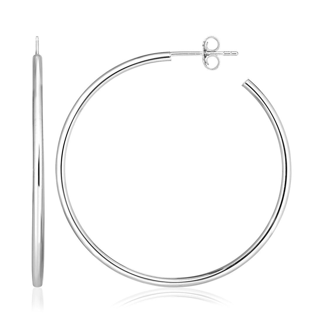 Sterling Silver Rounded Polished Hoop Earrings - Coolpeacock