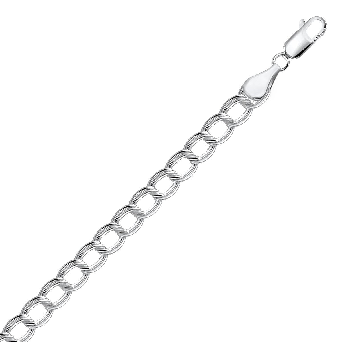 Sterling Silver Small Ridged Circular Chain Bracelet with Rhodium Plating (6.00 mm) - Coolpeacock