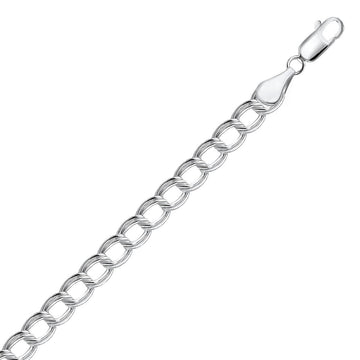 Sterling Silver Small Ridged Circular Chain Bracelet with Rhodium Plating (6.00 mm) - Coolpeacock