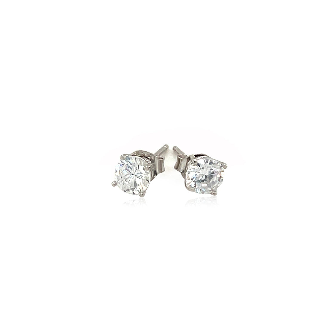 Sterling Silver Stud Earrings with White Hue Faceted Cubic Zirconia(5mm) - Coolpeacock