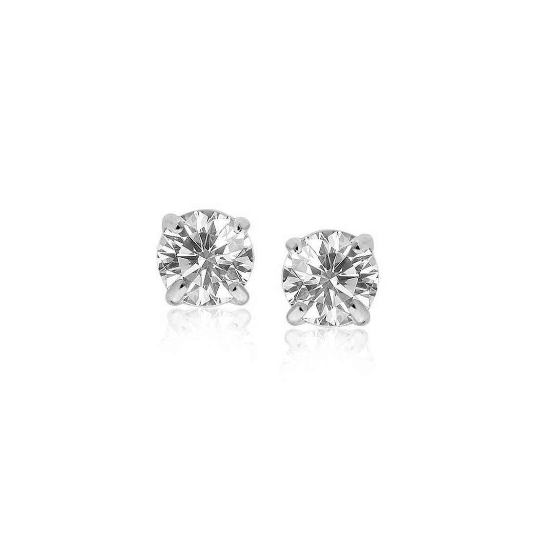 Sterling Silver Stud Earrings with White Hue Faceted Cubic Zirconia(5mm) - Coolpeacock