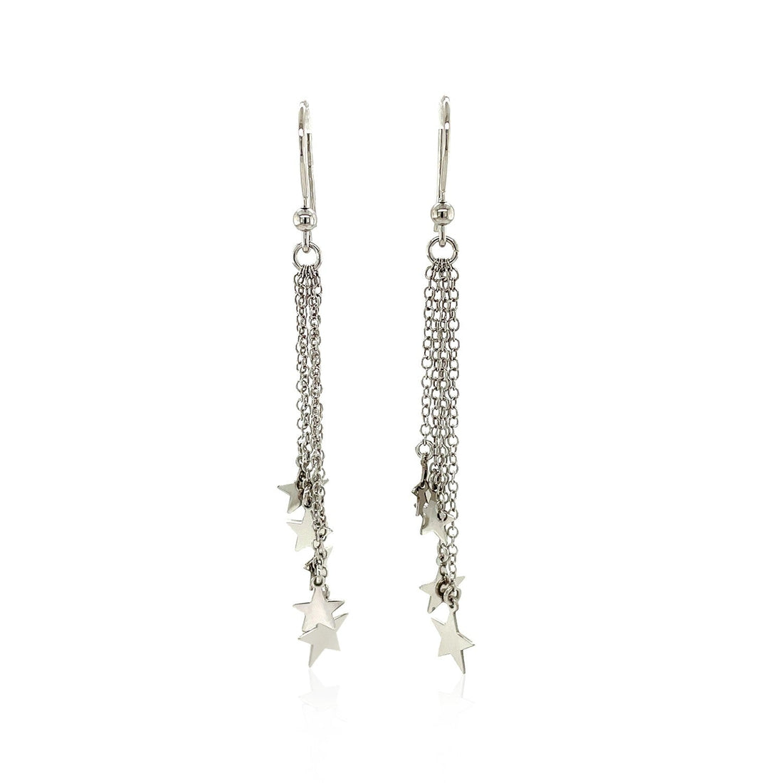 Sterling Silver Tassel Earrings with Polished Stars - Coolpeacock