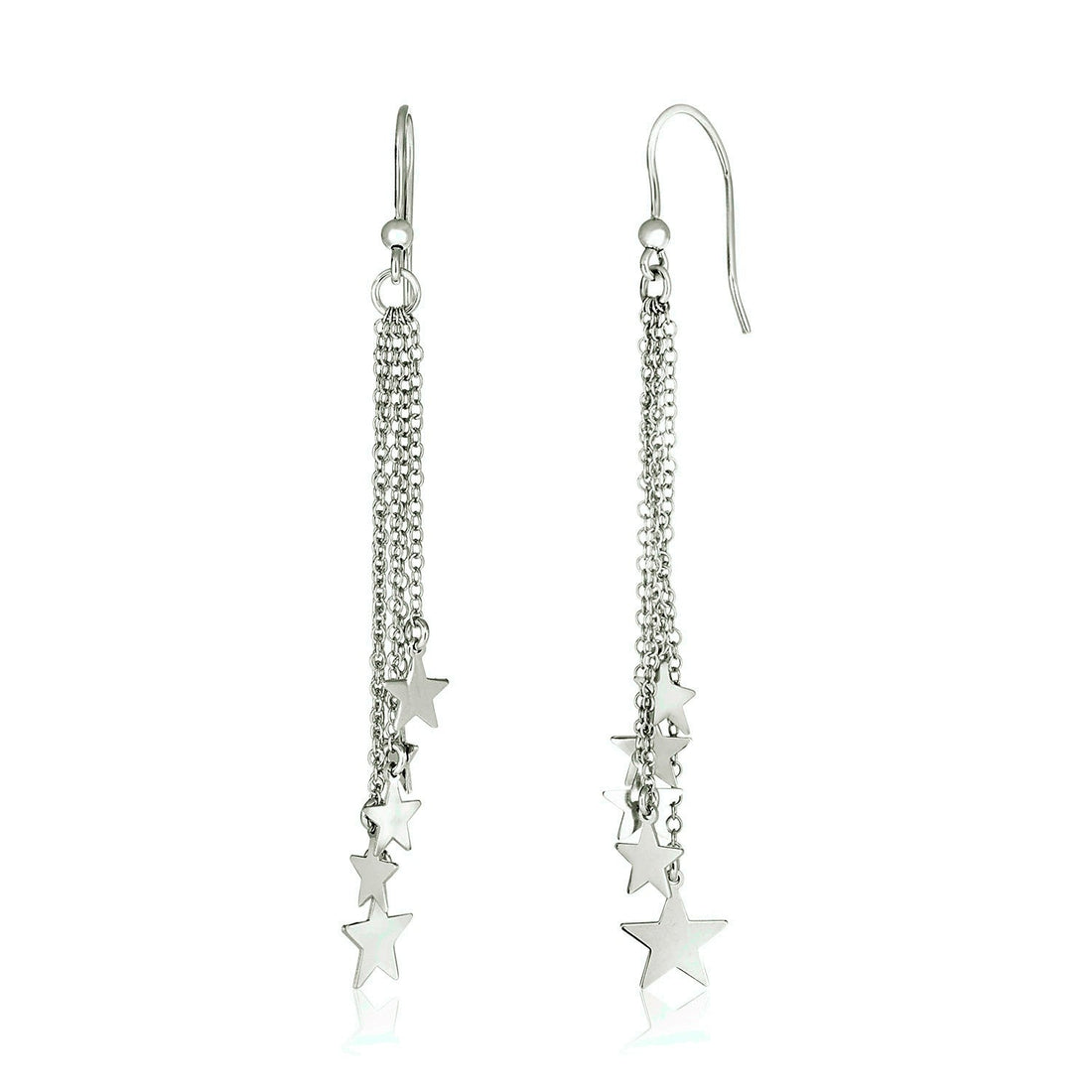 Sterling Silver Tassel Earrings with Polished Stars - Coolpeacock