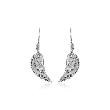 Sterling Silver Textured Angel Wing Earrings - Coolpeacock