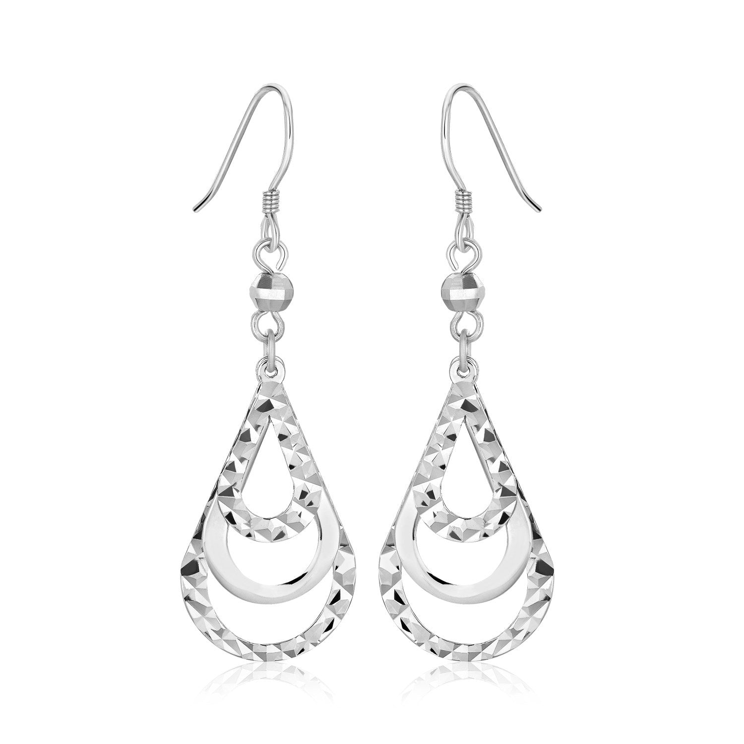 Sterling Silver Textured Graduated Open Teardrop Dangling Style Earrings - Coolpeacock