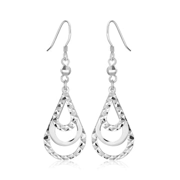 Sterling Silver Textured Graduated Open Teardrop Dangling Style Earrings - Coolpeacock