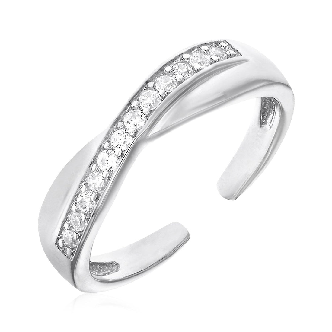 Toe Ring with Crossover Motif in Sterling Silver with Cubic Zirconia - Coolpeacock