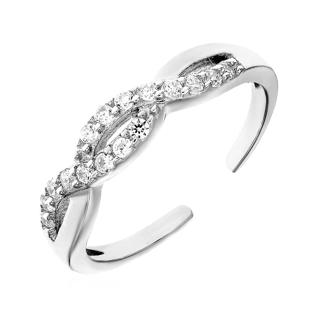 Toe Ring with Intertwined Cubic Zirconia in Sterling Silver - Coolpeacock